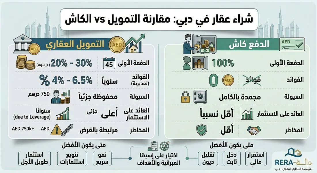 مقارنة بين الدفع كاش والتمويل العقاري في دبي