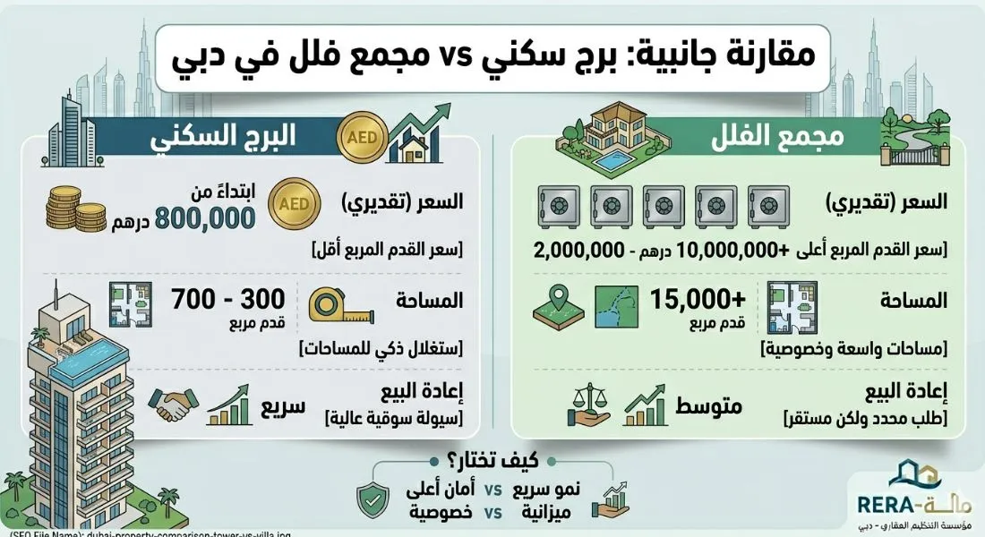 مقارنة بين شراء فيلا أو شقة في دبي
